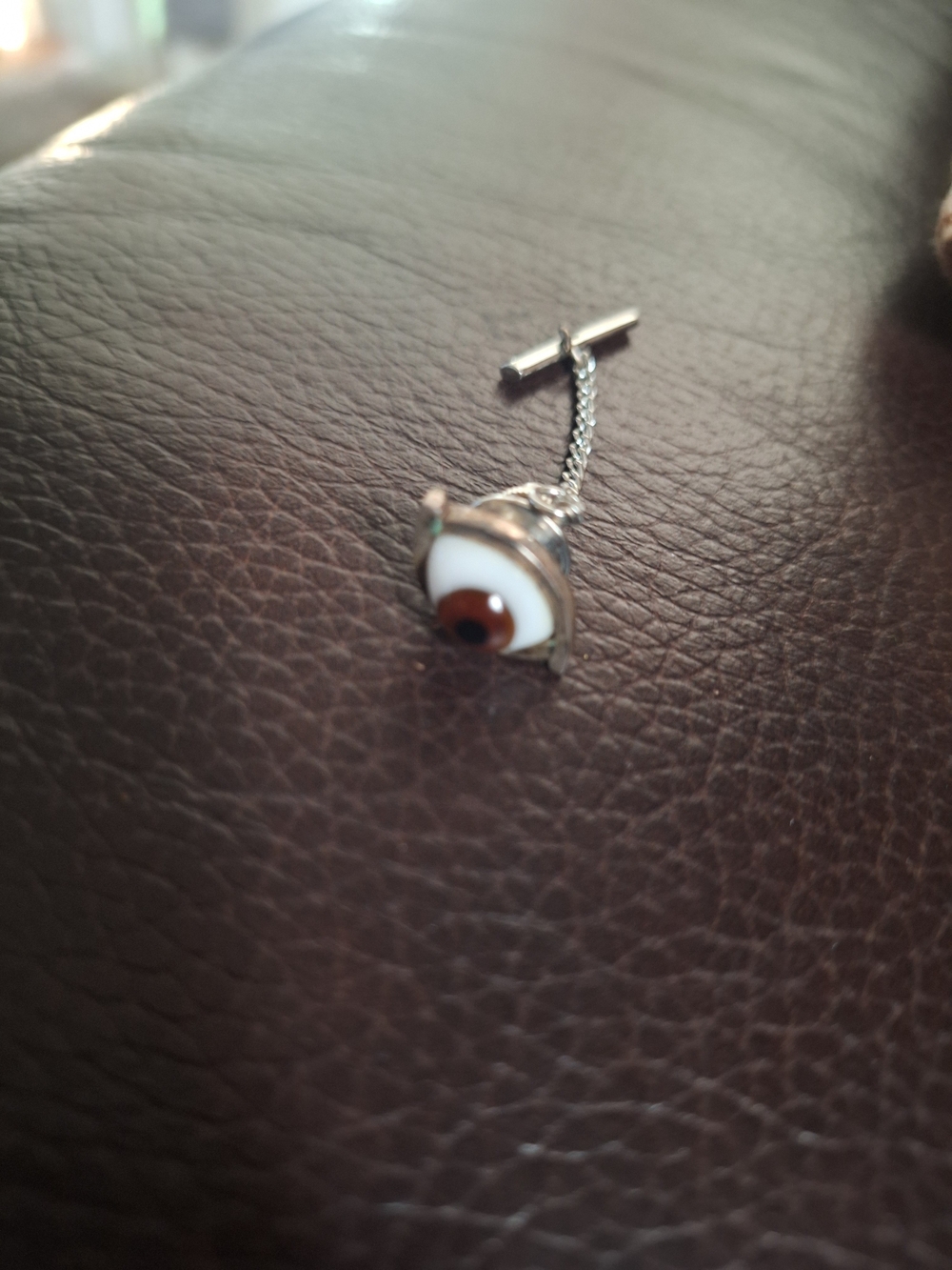 Orvelli Silver Realistic Eyeball Tie Tack with Brown Accent..Made In Mexico